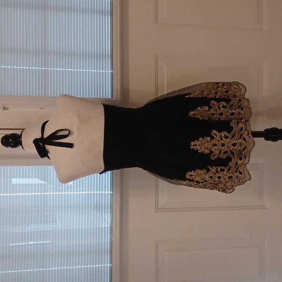 2/$70 Black Strapless Dress with Gold Detailing - Fits Size XS - Picture 4 of 8